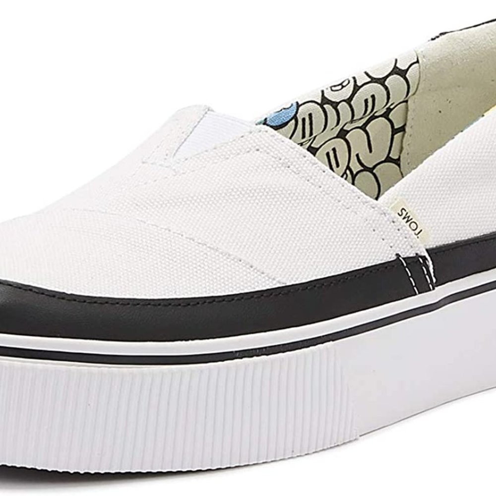 TOMS White Canvas Slip-On with Black Trim Platform Sneaker